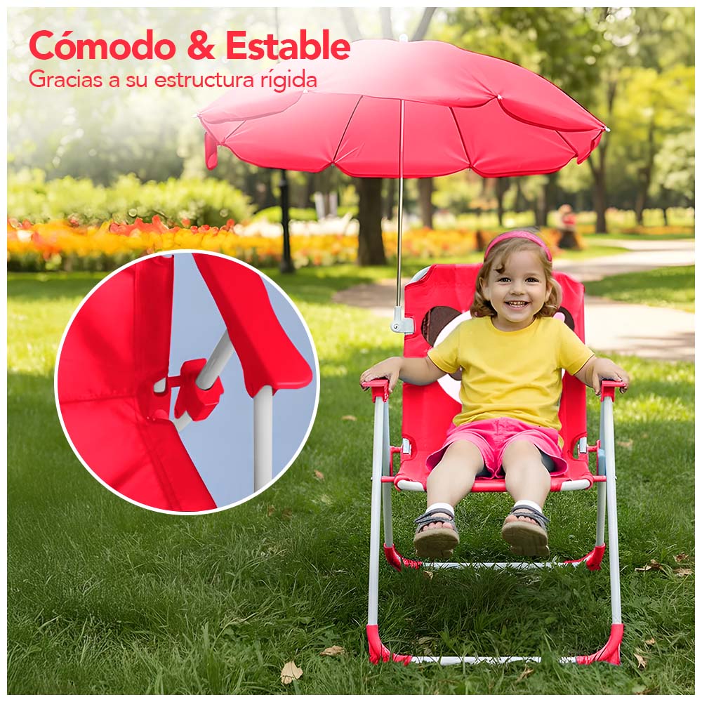 SILLA PARA NIÑOS PLEGABLE CON SOMBRILLA DISEÑO PANDA FUCSIA XC6 - 3
