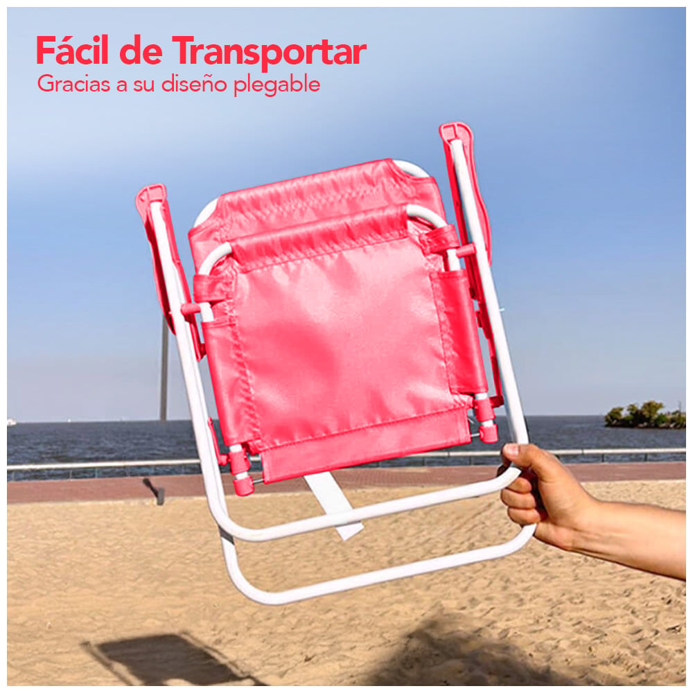 SILLA PARA NIÑOS PLEGABLE CON SOMBRILLA DISEÑO PANDA FUCSIA XC6 - 5