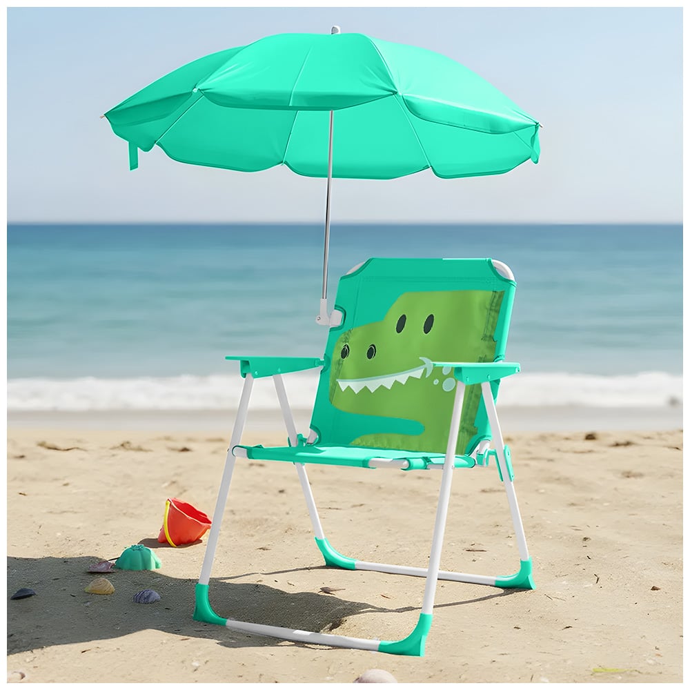 SILLA PARA NIÑOS PLEGABLE CON SOMBRILLA DISEÑO DINO VERDE XC6 - 1