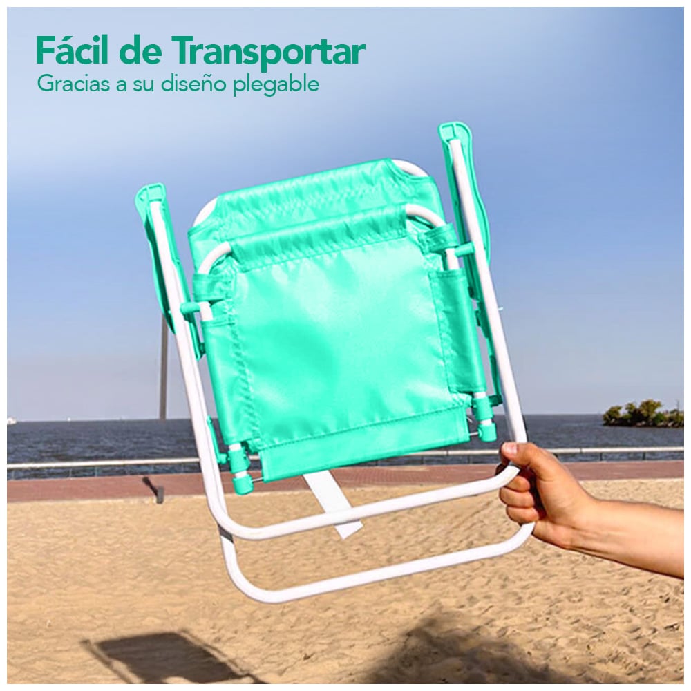 SILLA PARA NIÑOS PLEGABLE CON SOMBRILLA DISEÑO DINO VERDE XC6 - 5