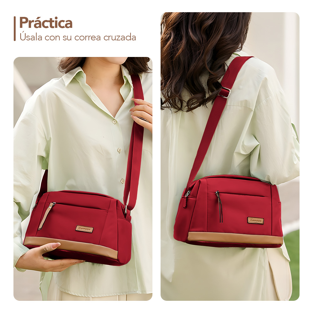 MORRAL PARA MUJER CON CORREA AJUSTABLE Y MULTIPLES BOLSILLOS ROJO ML5 - 3