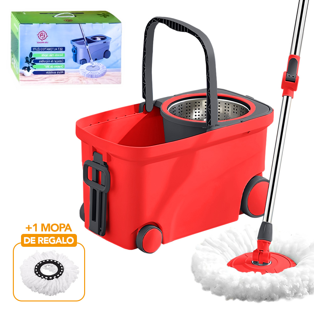 TRAPEADOR GIRATORIO 2 MOPAS CON RUEDAS Y ASA ROJO S4F - 1