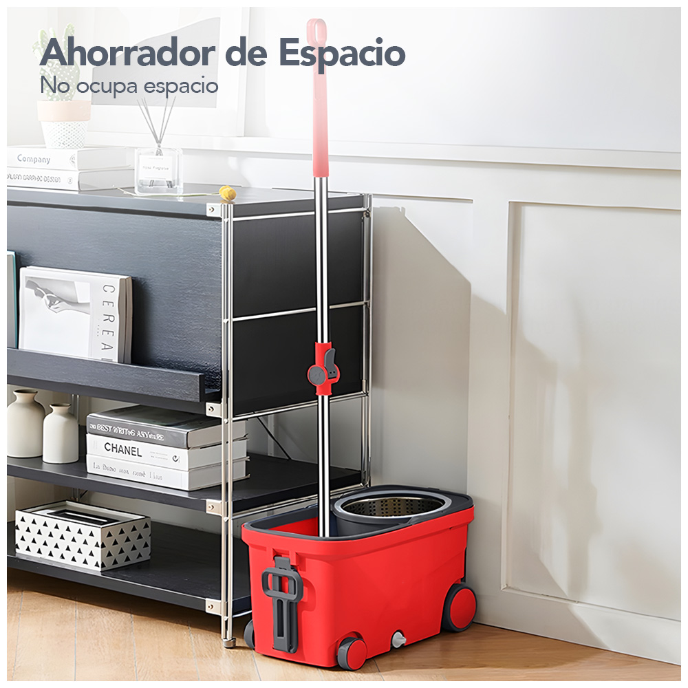 TRAPEADOR GIRATORIO 2 MOPAS CON RUEDAS Y ASA ROJO S4F - 4