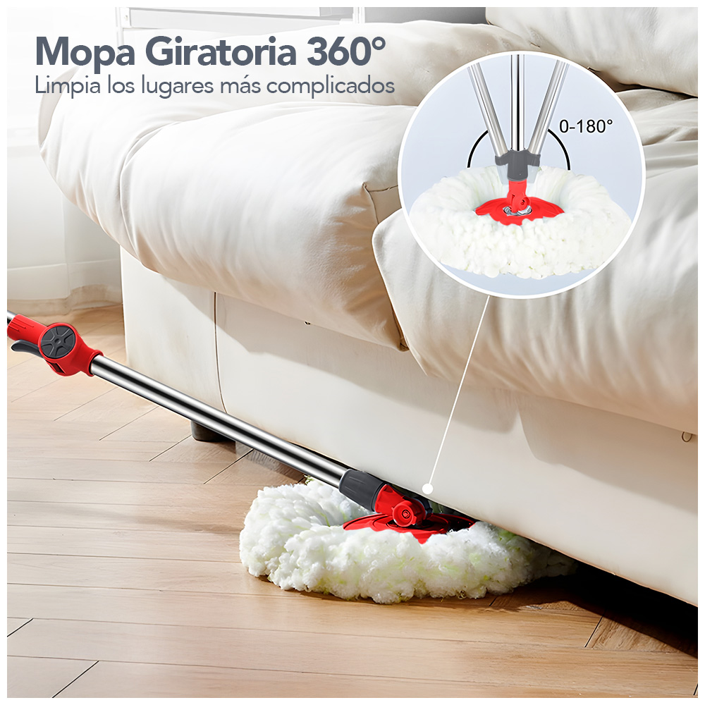 TRAPEADOR GIRATORIO 2 MOPAS CON RUEDAS Y ASA ROJO S4F - 5