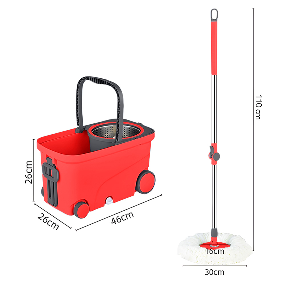 TRAPEADOR GIRATORIO 2 MOPAS CON RUEDAS Y ASA ROJO S4F - 6