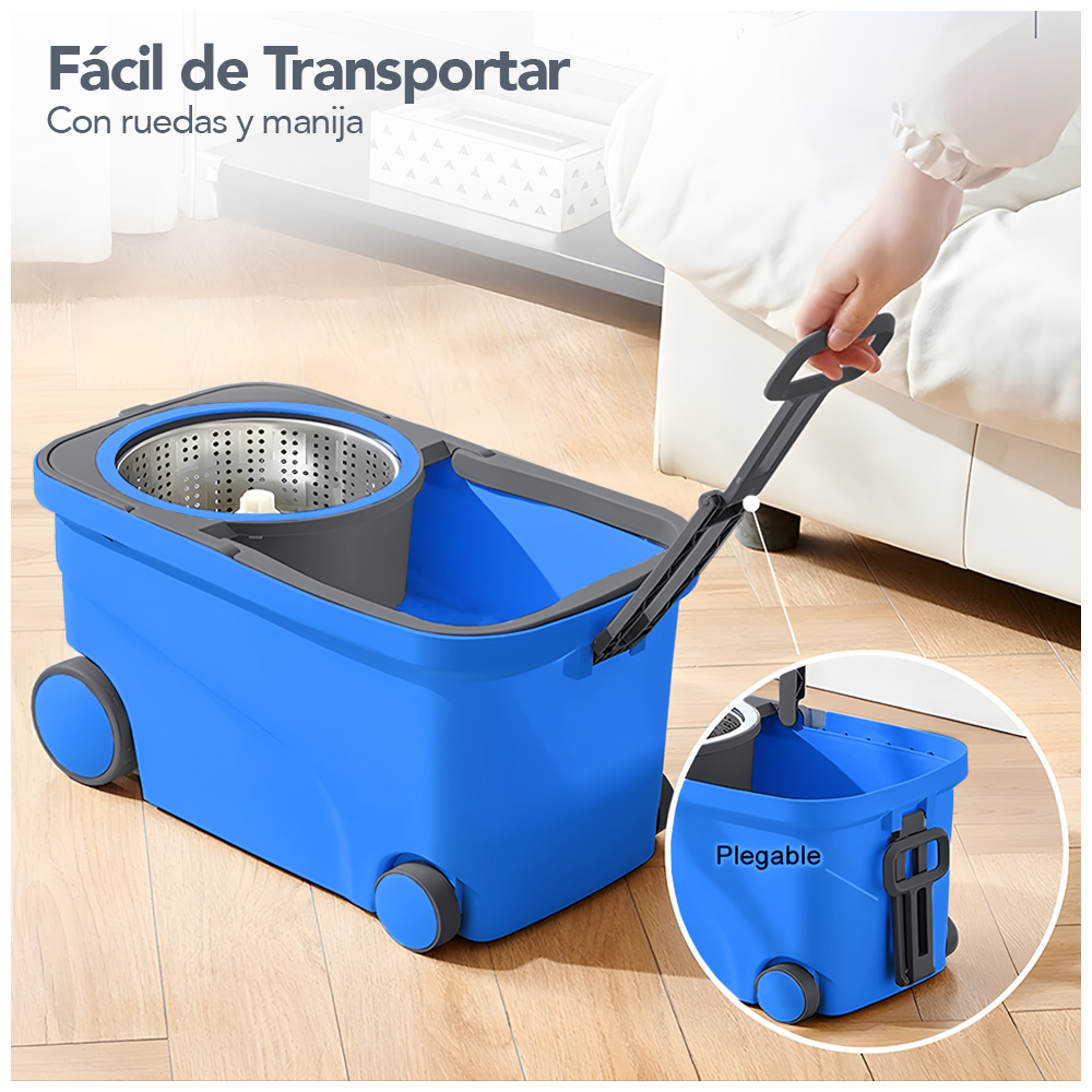 TRAPEADOR GIRATORIO 2 MOPAS CON RUEDAS Y ASA CELESTE S4F - 2