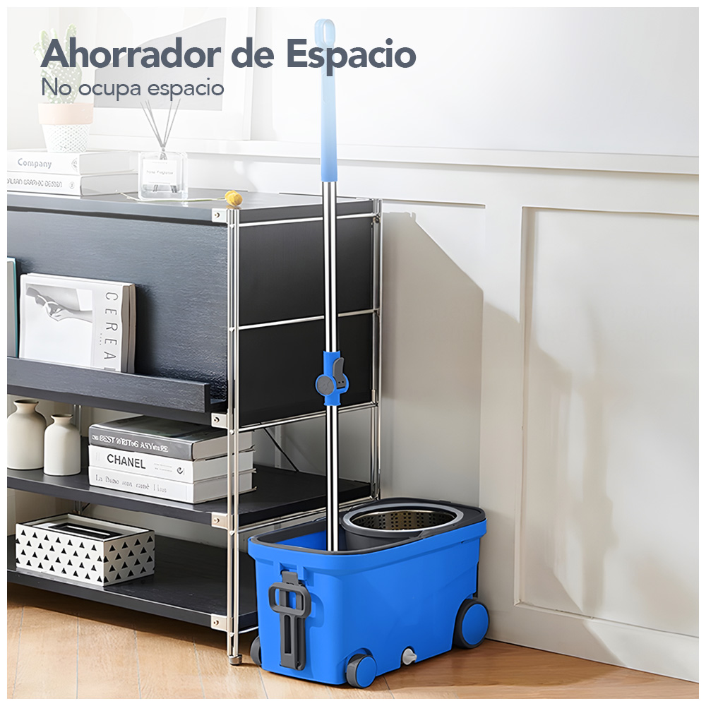 TRAPEADOR GIRATORIO 2 MOPAS CON RUEDAS Y ASA CELESTE S4F - 4