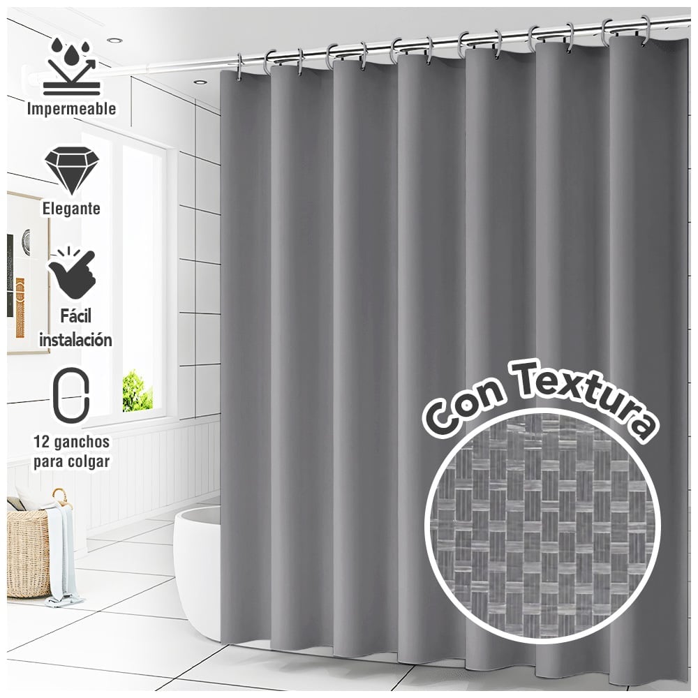 CORTINA DE BAÑO IMPERMEABLE PREMIUM PLOMO H66 - 1