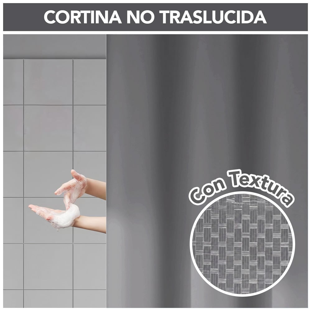 CORTINA DE BAÑO IMPERMEABLE PREMIUM PLOMO H66 - 2