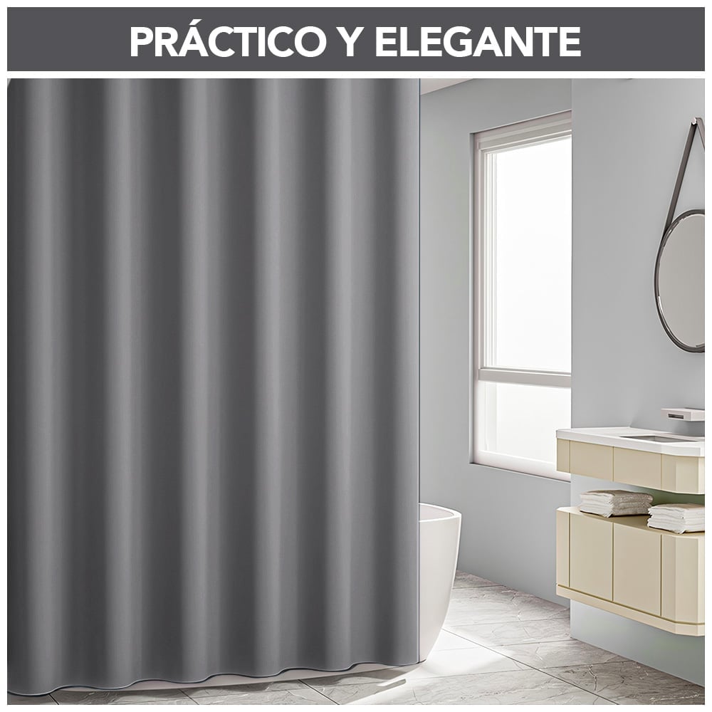 CORTINA DE BAÑO IMPERMEABLE PREMIUM PLOMO H66 - 4