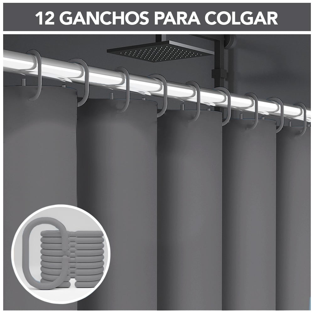 CORTINA DE BAÑO IMPERMEABLE PREMIUM PLOMO H66 - 5