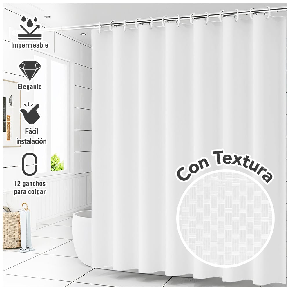 CORTINA DE BAÑO IMPERMEABLE PREMIUM BLANCO H66 - 1