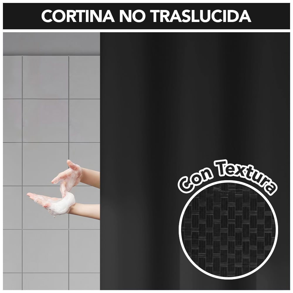CORTINA DE BAÑO IMPERMEABLE PREMIUM NEGRO H66 - 2