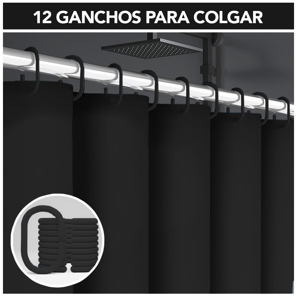 CORTINA DE BAÑO IMPERMEABLE PREMIUM NEGRO H66 - 5