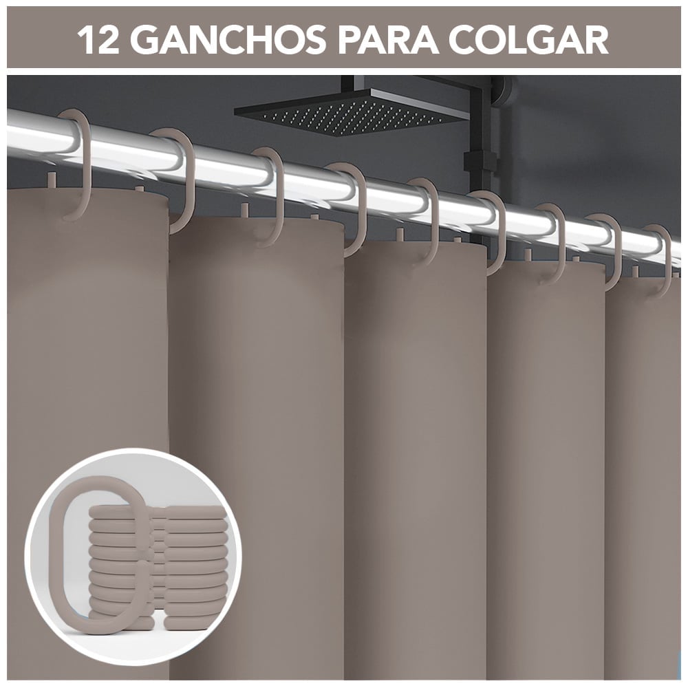 CORTINA DE BAÑO IMPERMEABLE PREMIUM MARRÓN H66 - 5