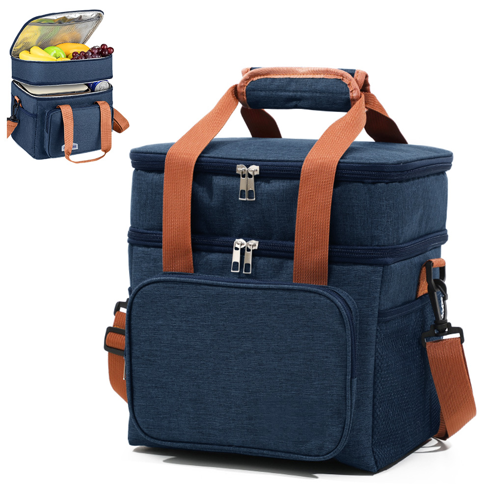 LONCHERA TÉRMICA DOBLE COMPARTIMENTO IMPERMEABLE CON CORREA AJUSTABLE AZUL YG4 - 1