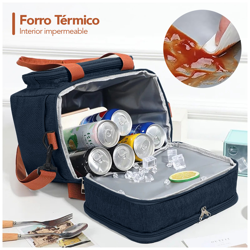 LONCHERA TÉRMICA DOBLE COMPARTIMENTO IMPERMEABLE CON CORREA AJUSTABLE AZUL YG4 - 4