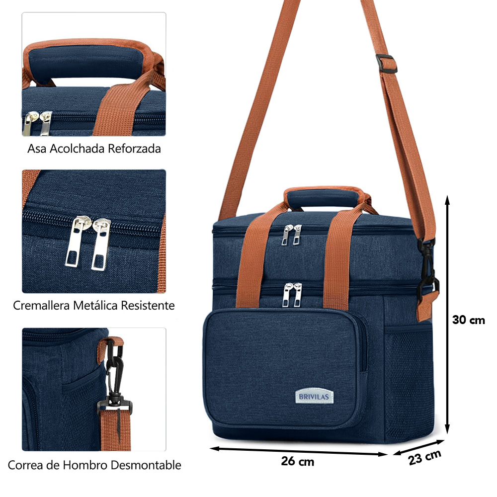 LONCHERA TÉRMICA DOBLE COMPARTIMENTO IMPERMEABLE CON CORREA AJUSTABLE AZUL YG4 - 6