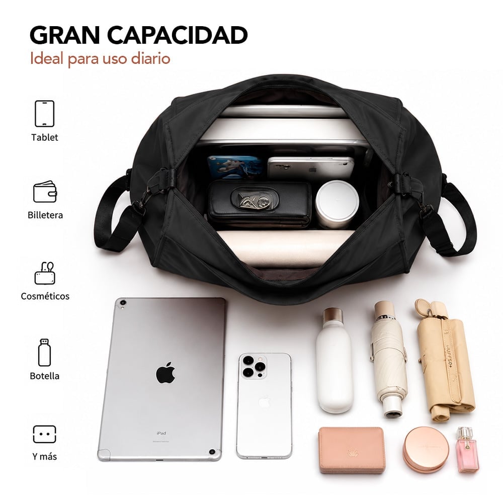 BOLSO PARA MUJER IMPERMEABLE CON GRAN CAPACIDAD Y CORREA AJUSTABLE NEGRO YW8 - 2