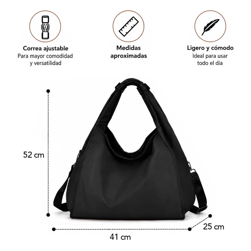 BOLSO PARA MUJER IMPERMEABLE CON GRAN CAPACIDAD Y CORREA AJUSTABLE NEGRO YW8 - 6