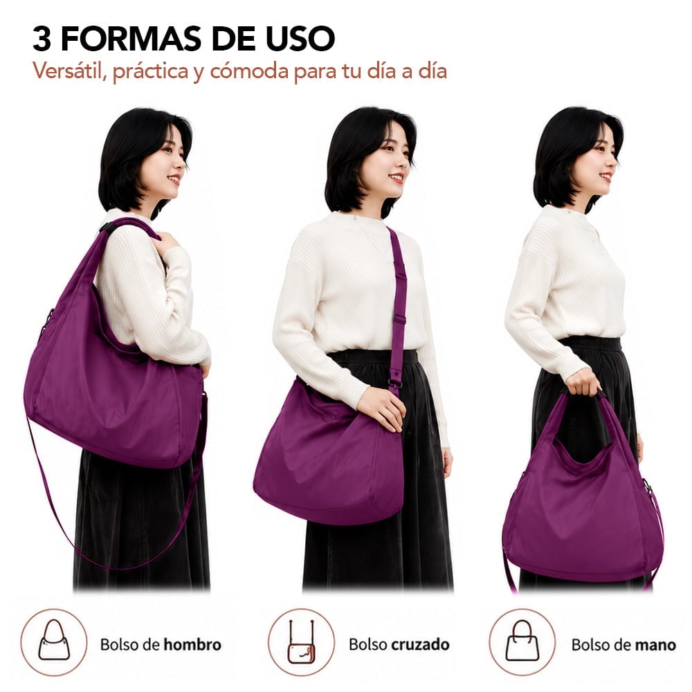 BOLSO PARA MUJER IMPERMEABLE CON GRAN CAPACIDAD Y CORREA AJUSTABLE FUCSIA YW8 - 3