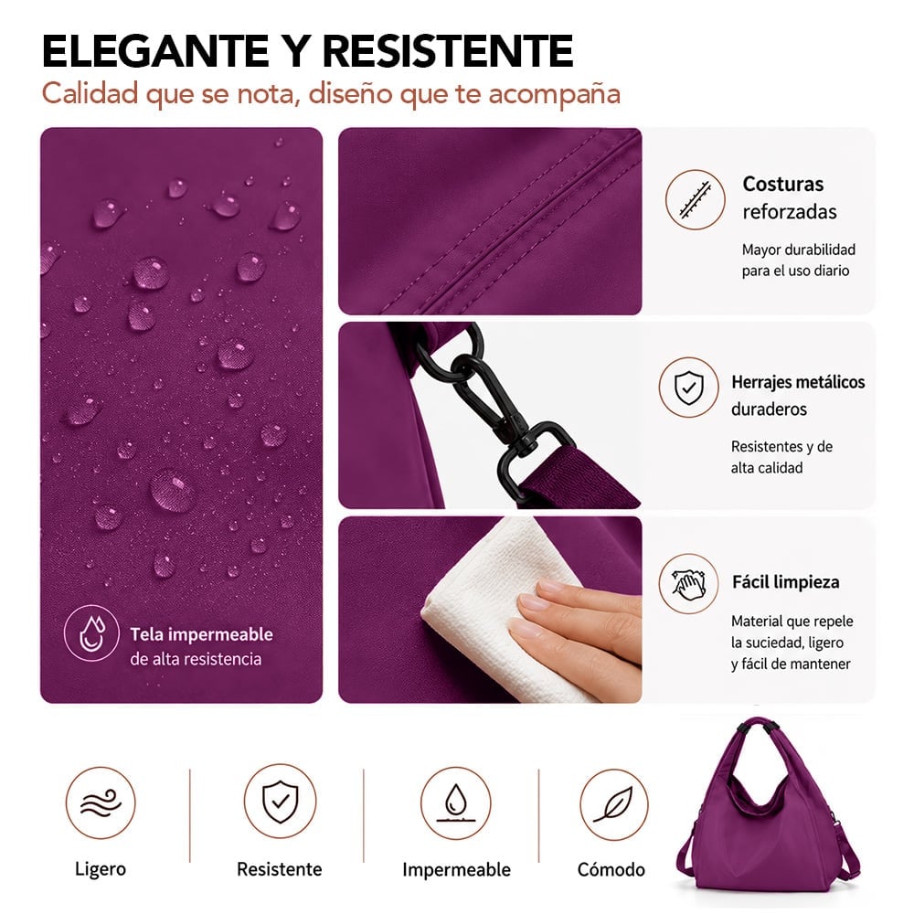 BOLSO PARA MUJER IMPERMEABLE CON GRAN CAPACIDAD Y CORREA AJUSTABLE FUCSIA YW8 - 4