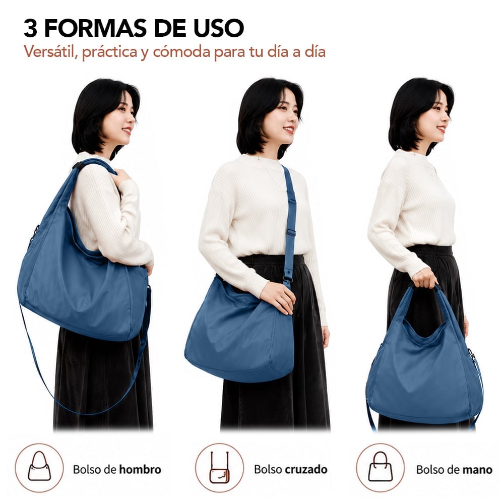 BOLSO PARA MUJER IMPERMEABLE CON GRAN CAPACIDAD Y CORREA AJUSTABLE ACERO YW8 - 3