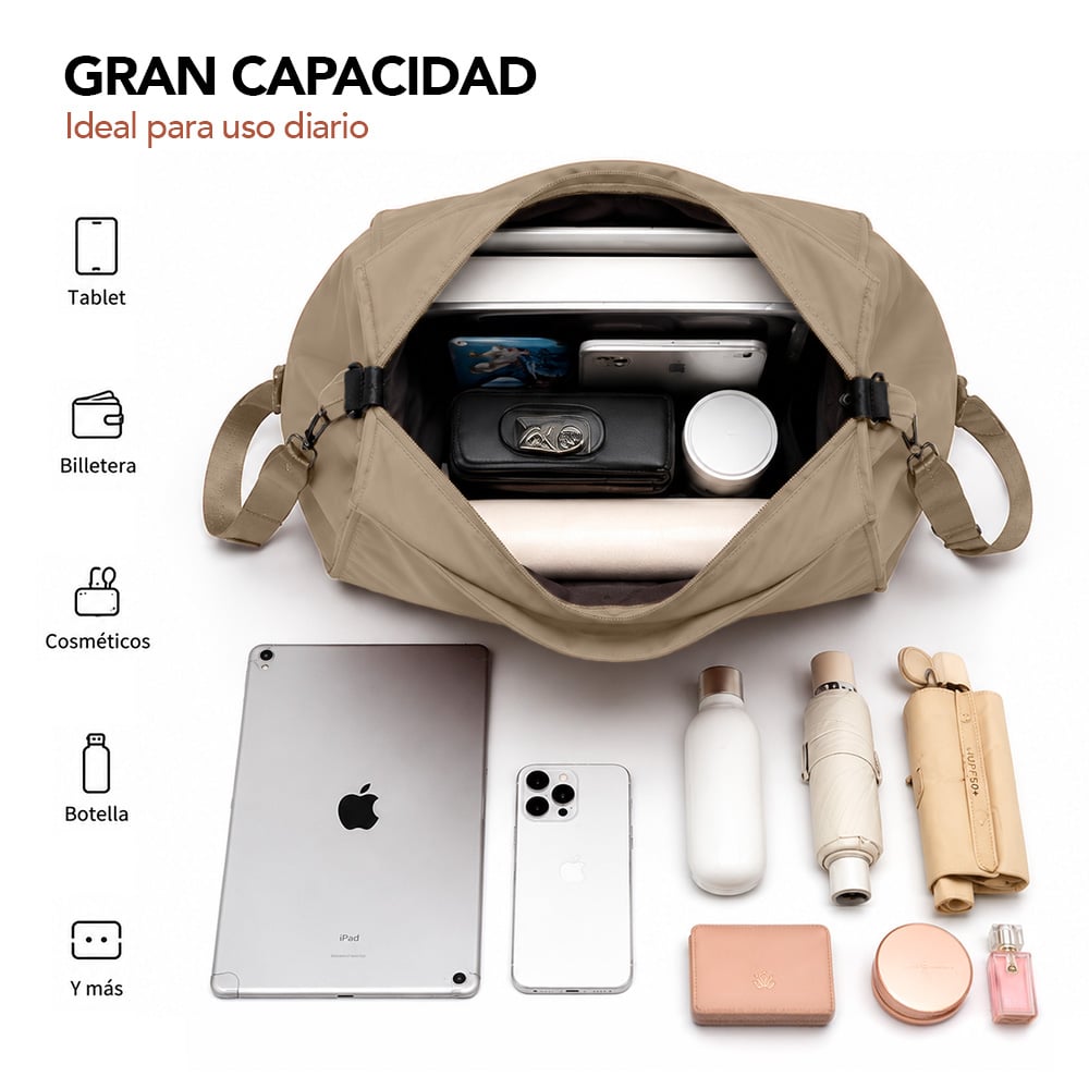 BOLSO PARA MUJER IMPERMEABLE CON GRAN CAPACIDAD Y CORREA AJUSTABLE BEIGE YW8 - 2