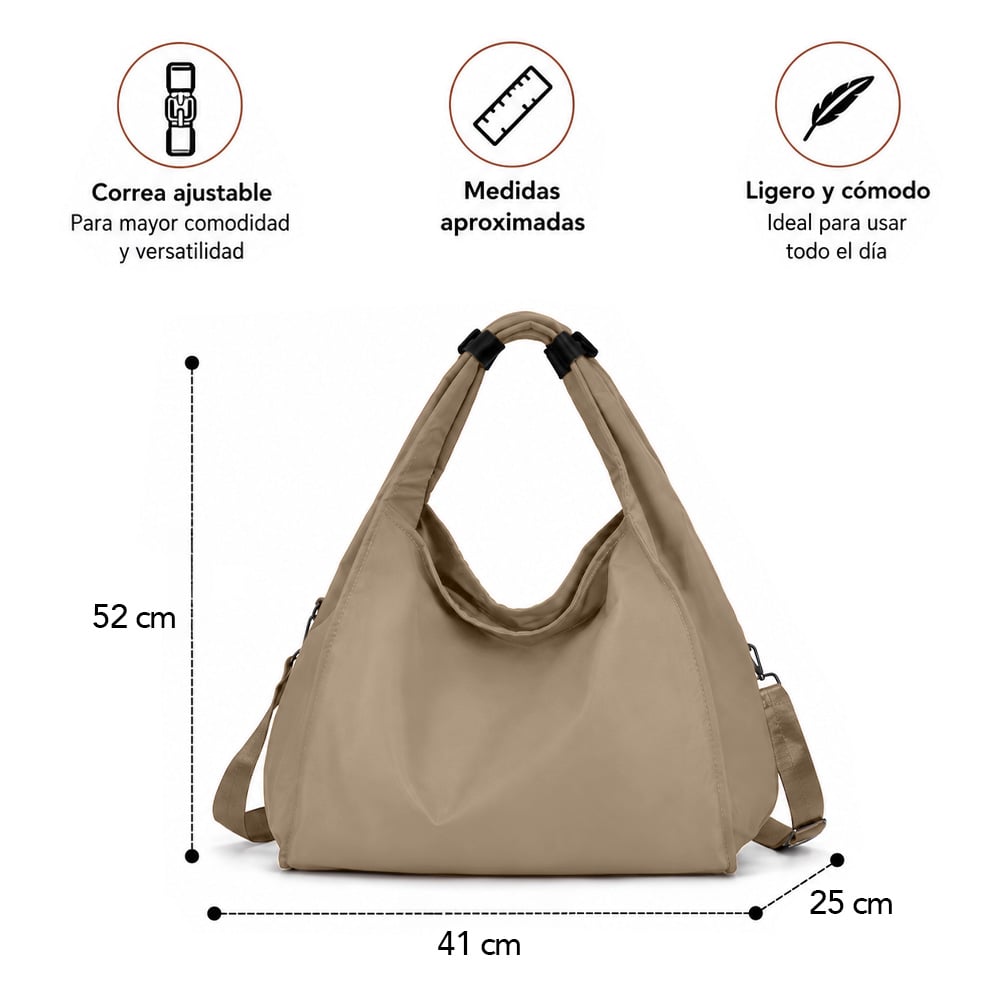 BOLSO PARA MUJER IMPERMEABLE CON GRAN CAPACIDAD Y CORREA AJUSTABLE BEIGE YW8 - 6
