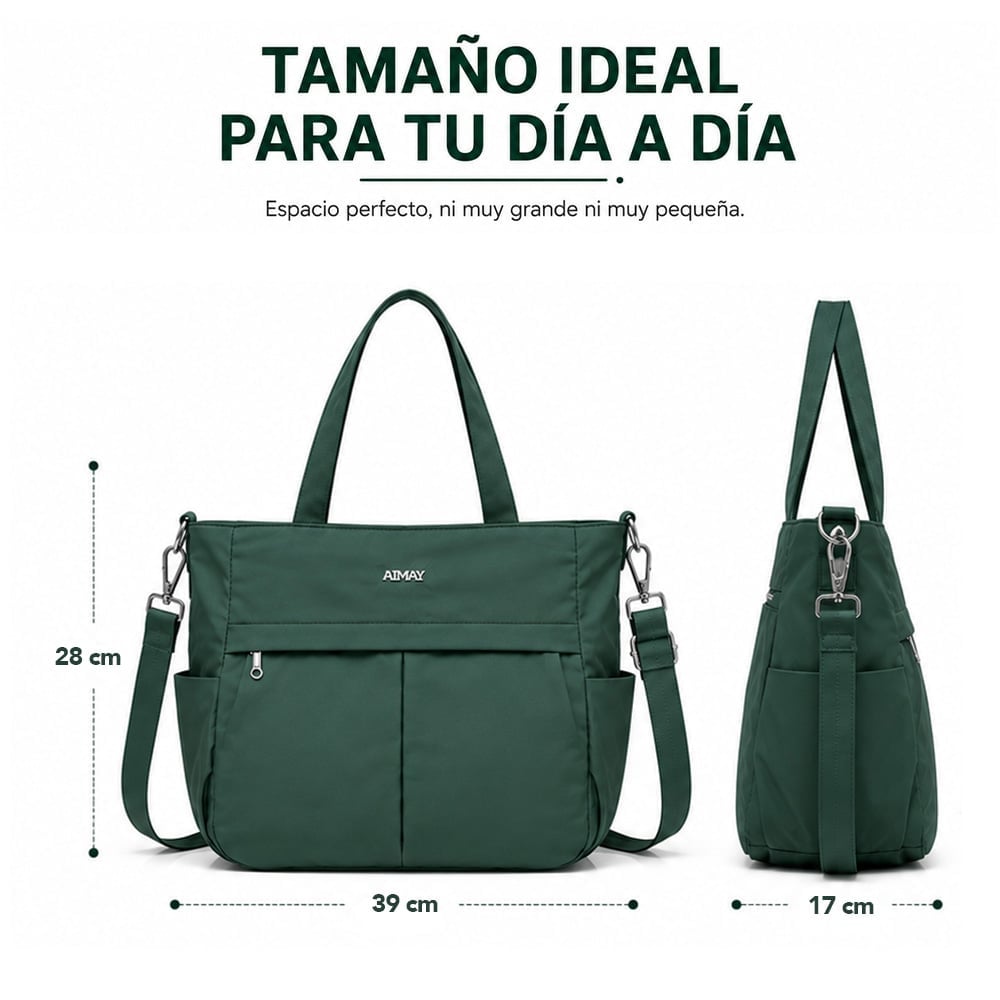 BOLSO PARA MUJER IMPERMEABLE CON GRAN CAPACIDAD Y CORREA AJUSTABLE VERDE CT2 - 6