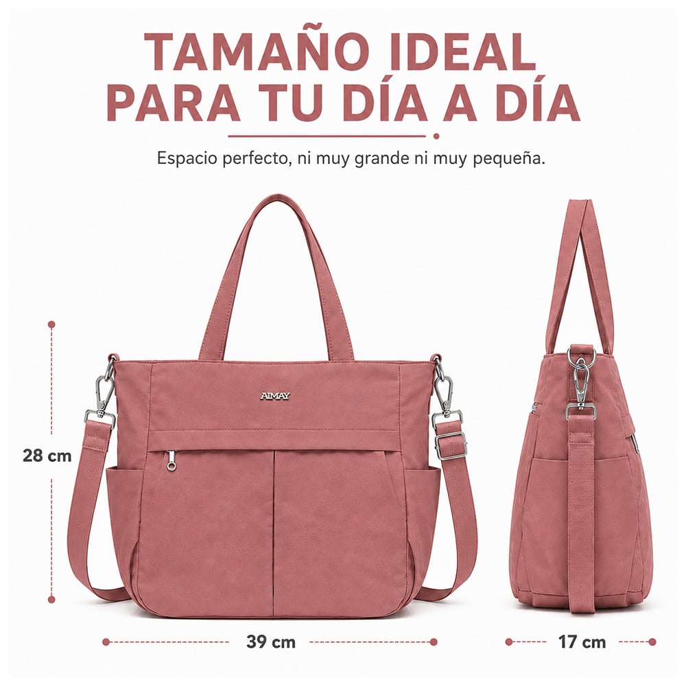 BOLSO PARA MUJER IMPERMEABLE CON GRAN CAPACIDAD Y CORREA AJUSTABLE ROSADO CT2 - 6