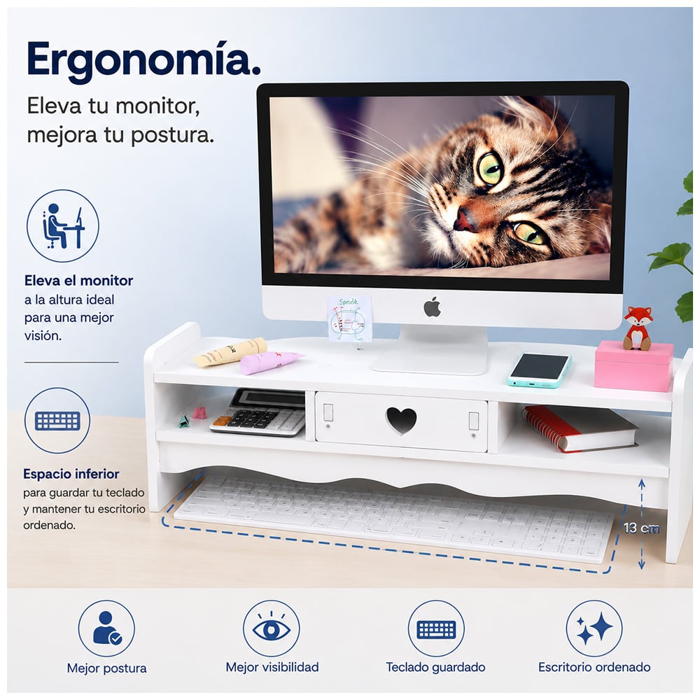 SOPORTE PARA MONITOR CON CAJÓN Y ORGANIZADOR DE ESCRITORIO MULTIFUNCIONAL A43 - 2