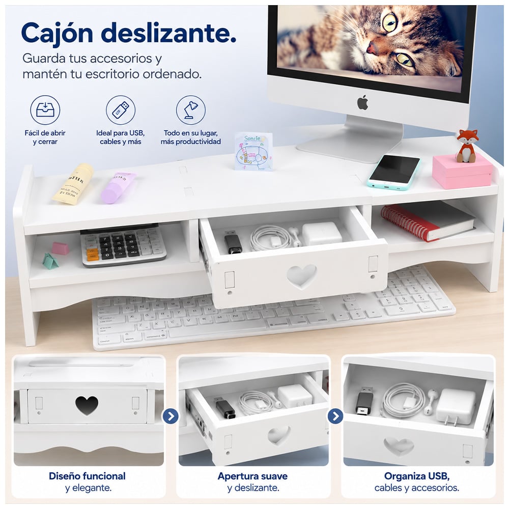SOPORTE PARA MONITOR CON CAJÓN Y ORGANIZADOR DE ESCRITORIO MULTIFUNCIONAL A43 - 3