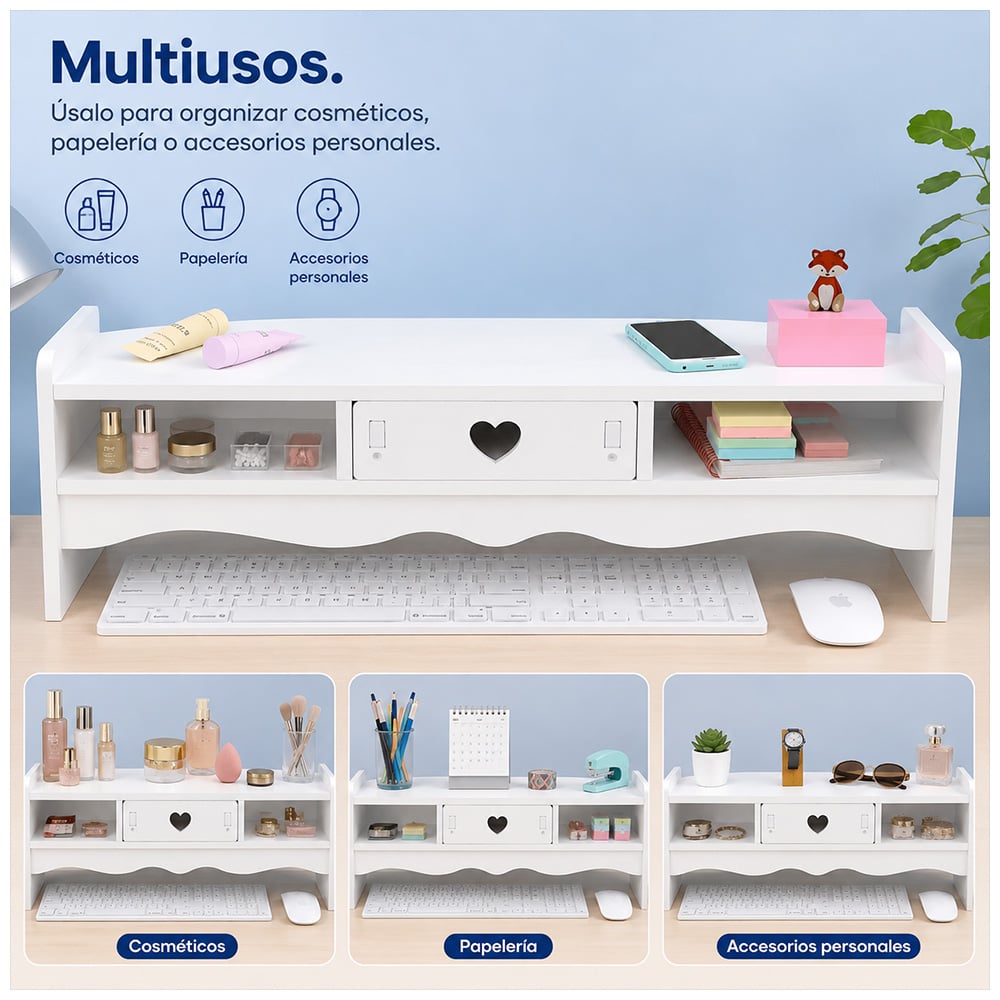 SOPORTE PARA MONITOR CON CAJÓN Y ORGANIZADOR DE ESCRITORIO MULTIFUNCIONAL A43 - 4