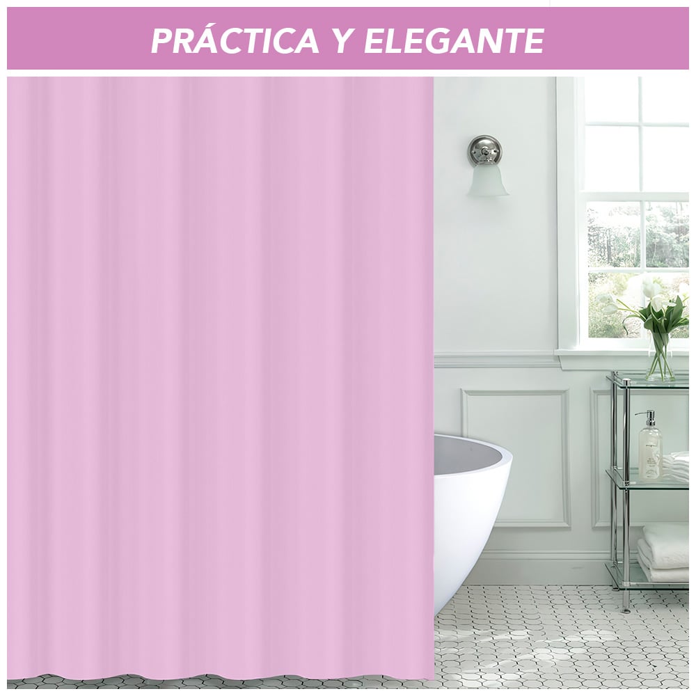 CORTINA DE BAÑO MODERNA IMPERMEABLE ACCESORIO PARA DUCHA ROSADO BB1 - 2