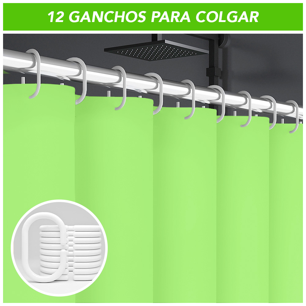 CORTINA DE BAÑO MODERNA IMPERMEABLE ACCESORIO PARA DUCHA VERDE BB1 - 4
