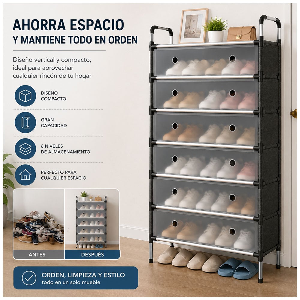 ORGANIZADOR DE ZAPATOS DE 6 NIVELES CON PUERTAS ABATIBLES Z18 - 4