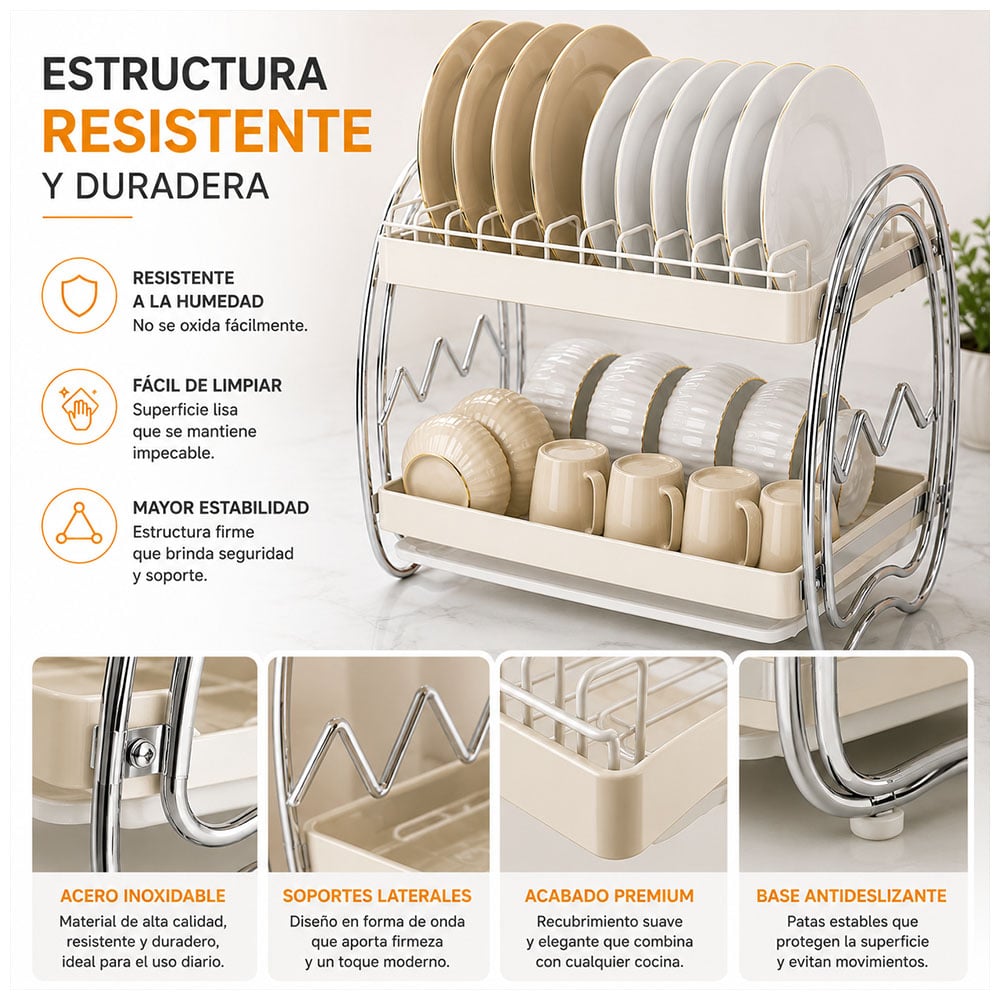 ESCURRIDOR DE PLATOS 2 NIVELES CON BANDEJA DE DRENAJE ELEGANTE A22 - 4