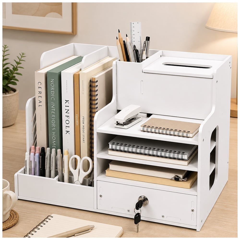ORGANIZADOR DE ESCRITORIO MULTIFUNCIONAL CON CAJÓN CON LLAVE G87 - 1