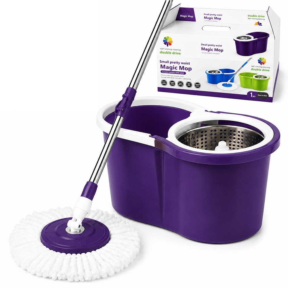 TRAPEADOR CON ESCURRIDOR GIRATORIO AUTOMÁTICO Y 1 MOPA MORADO BY1 - 1