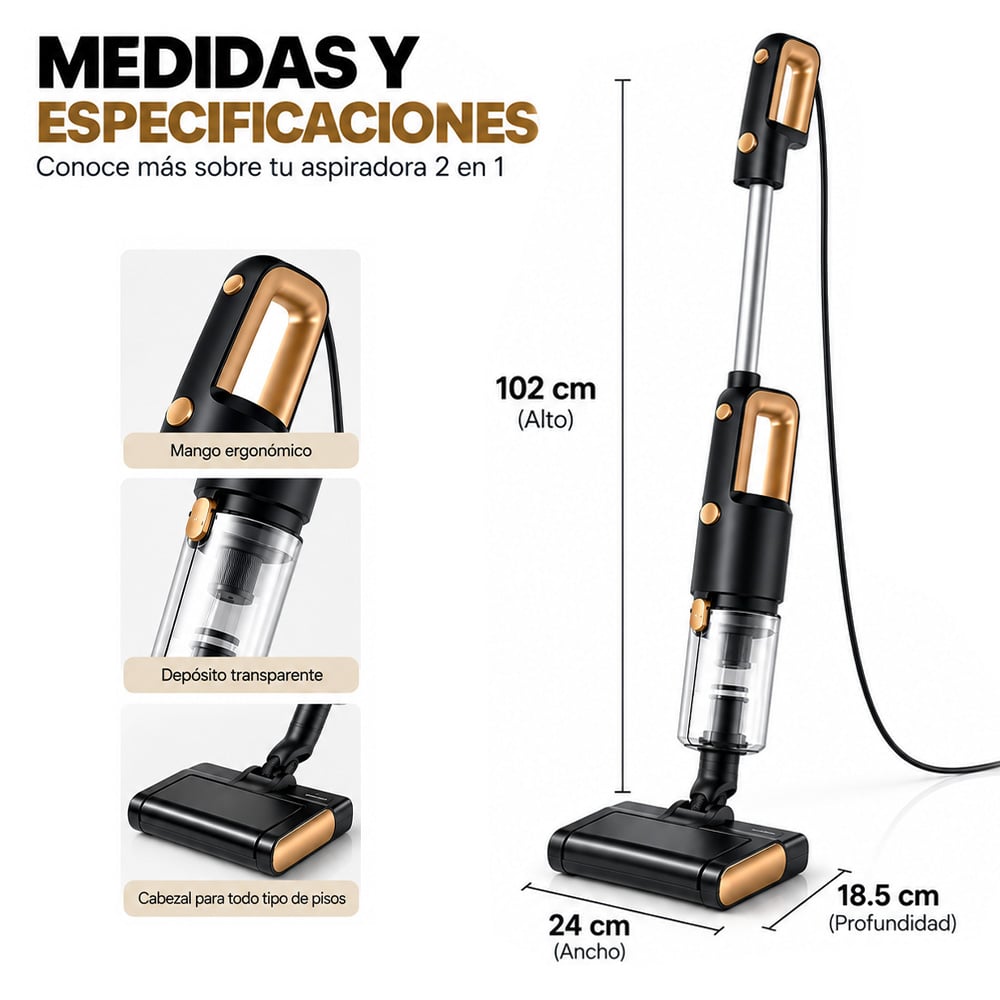 ASPIRADORA MULTIFUNCIONAL EN SECO Y HUMEDO CON CABLE Y ACCESORIOS DORADO A89 - 6