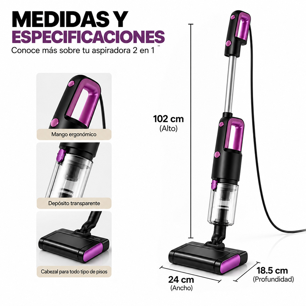ASPIRADORA MULTIFUNCIONAL EN SECO Y HUMEDO CON CABLE Y ACCESORIOS MORADO A89 - 6
