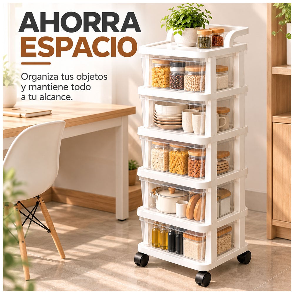 CARRITO ORGANIZADOR MULTIUSO 4 NIVELES CON CAJONES Y RUEDAS 360° PARA COCINA KH5 - 2