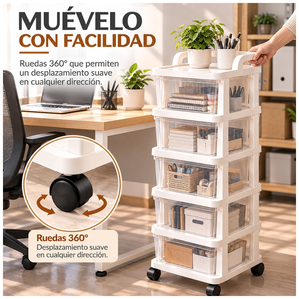 CARRITO ORGANIZADOR MULTIUSO 4 NIVELES CON CAJONES Y RUEDAS 360° PARA COCINA KH5 - 4
