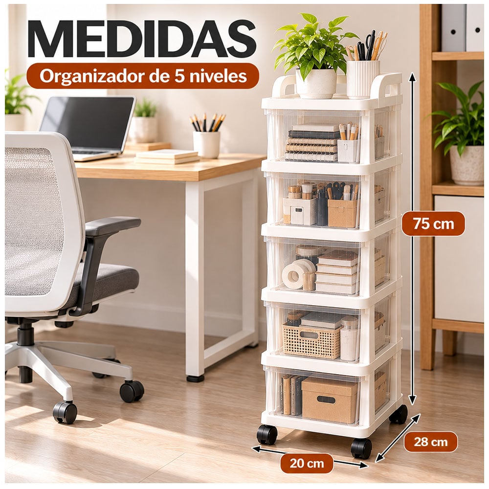 CARRITO ORGANIZADOR MULTIUSO 4 NIVELES CON CAJONES Y RUEDAS 360° PARA COCINA KH5 - 6
