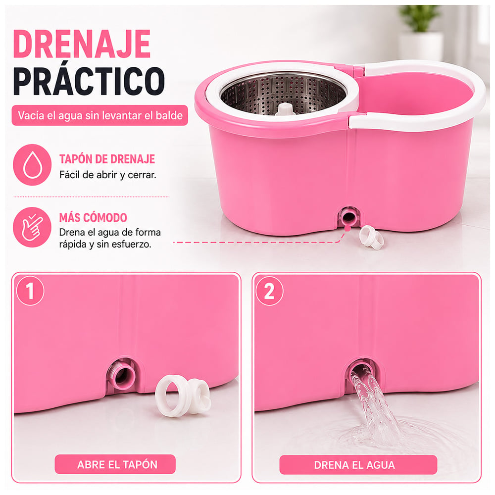 TRAPEADOR CON ESCURRIDOR GIRATORIO AUTOMÁTICO CON MOPA DE REGALO ALT WW1 - 5
