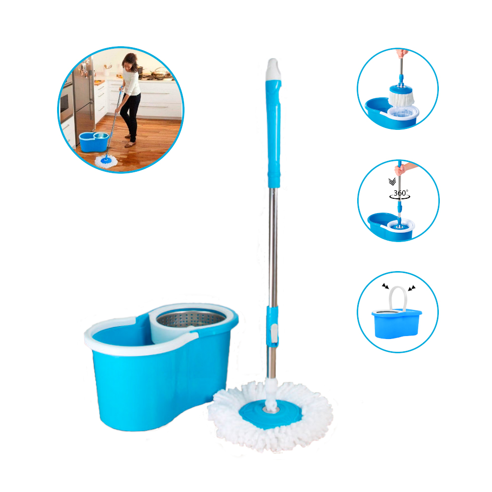 TRAPEADOR CON ESCURRIDOR GIRATORIO AUTOMÁTICO 2 MOPAS CELESTE - 1