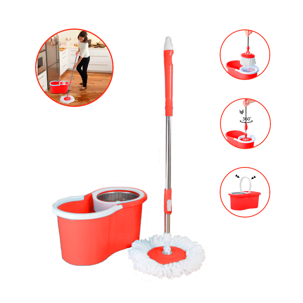 TRAPEADOR CON ESCURRIDOR GIRATORIO AUTOMÁTICO 2 MOPAS ROJO - 1