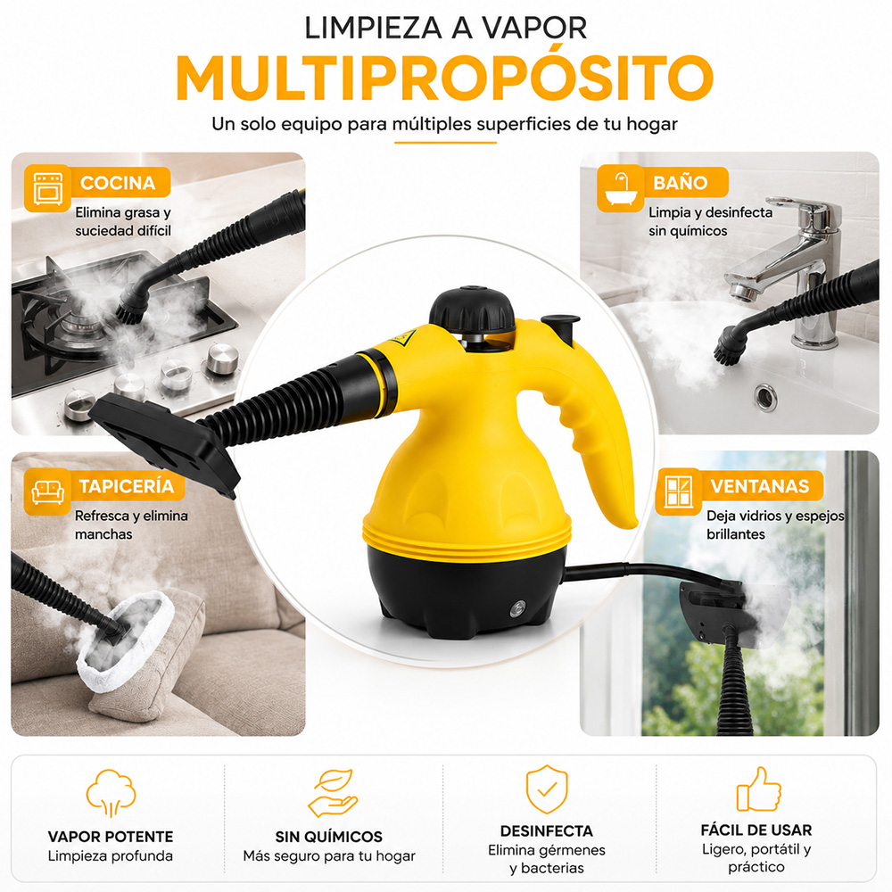 LIMPIADOR A VAPOR ELÉCTRICO MULTIFUNCIONAL PORTÁTIL 4 EN 1 - 2