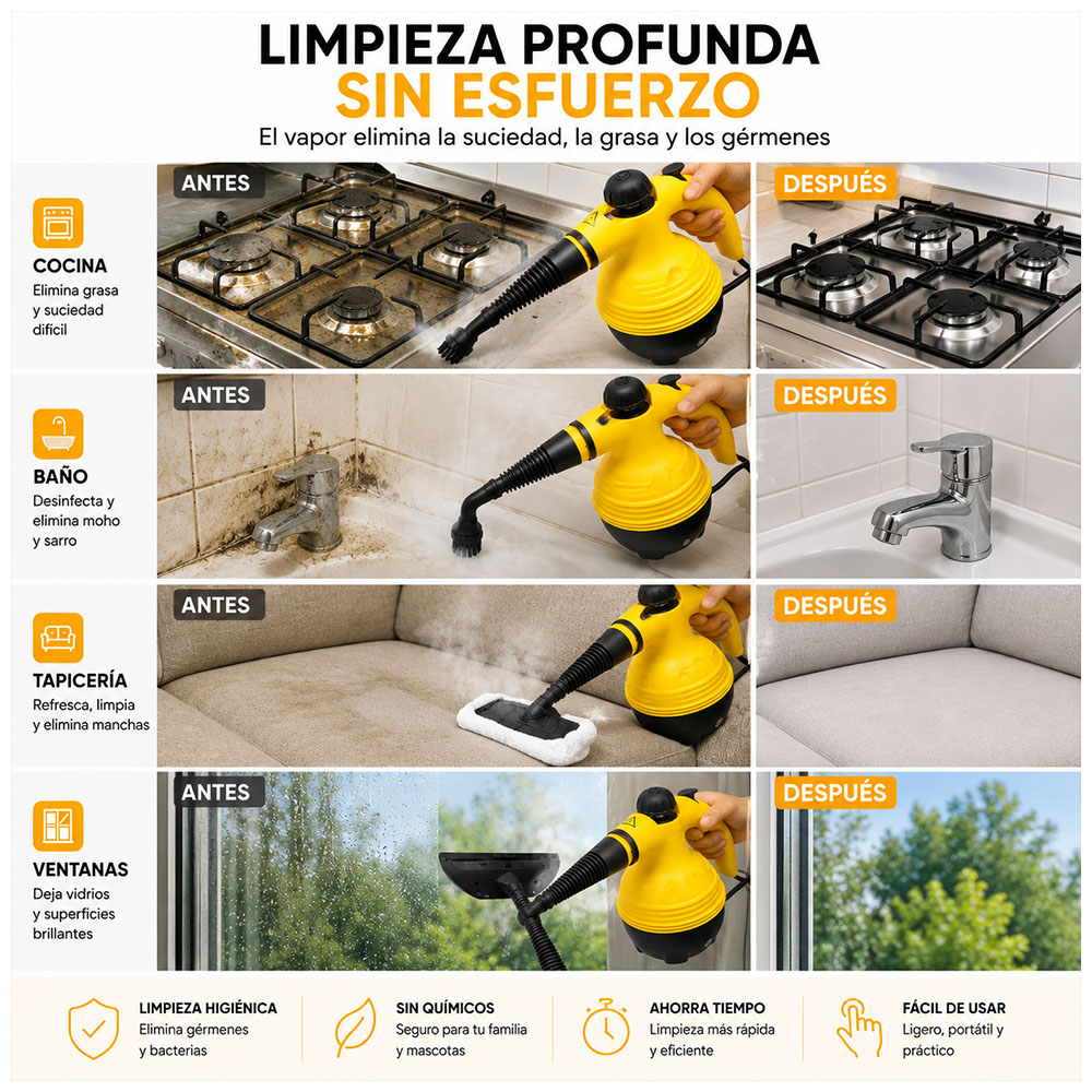 LIMPIADOR A VAPOR ELÉCTRICO MULTIFUNCIONAL PORTÁTIL 4 EN 1 - 3